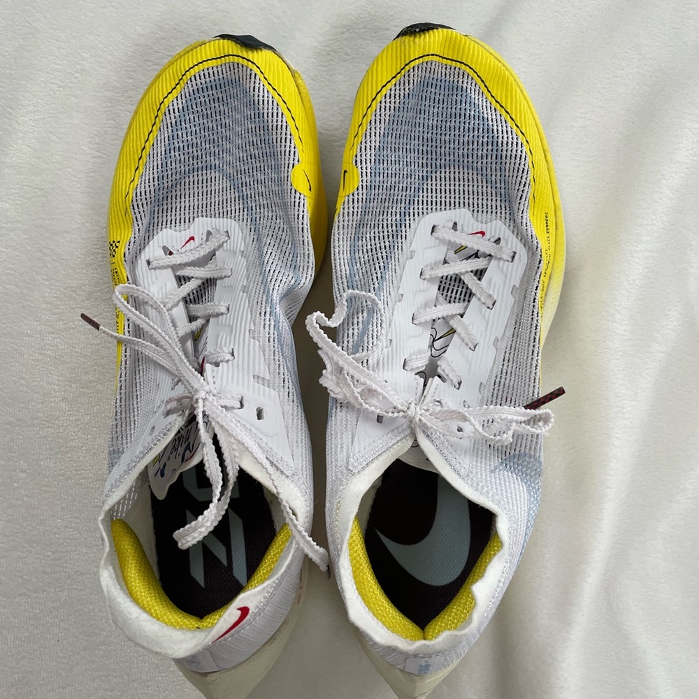 Nike ZoomX Vaporfly Next% 2 White Blue Yellow Running Shoe DM9056-100 Womens 9